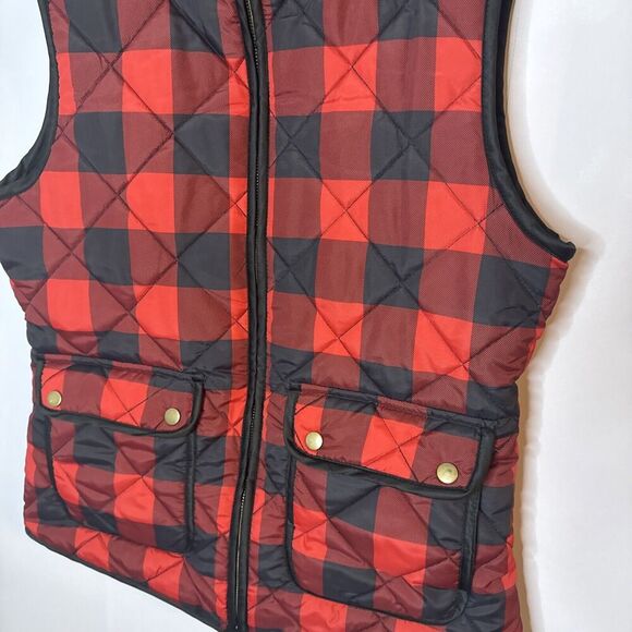Cremieux Womens Buffalo Plaid Vest Large Quilted Jacket Red Black Gorpcore - Picture 2 of 9